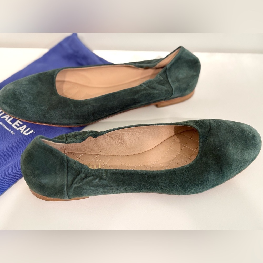 Italeu Green Suede Leather Ballet Flat Sz 9.5 B 40 & shoe bag - Picture 6 of 11